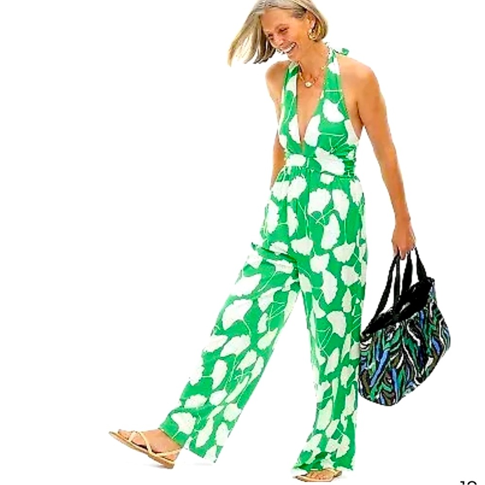 🔥DIANE VON FURSTENBERG DVF GREEN LEAF HALTER JUMPSUIT SMALL SOLDOUT 🔥